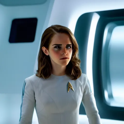 Prompt: Emma Watson in Star Trek, XF IQ4, f/1.4, ISO 200, 1/160s, 8K, Sense of Depth, color and contrast corrected, AI enhanced, Dolby Vision, symmetrical balance, in-frame