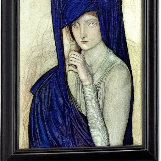 Image similar to a portrait of a female android by edward burne - jones