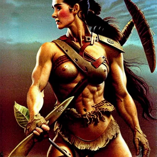 Image similar to jennifer connelly as a warrior maiden by frank frazetta