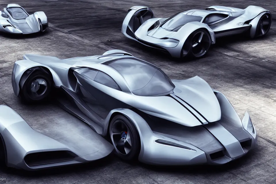 Image similar to Futuristic Sportscars Designed By VW and Syd Mead, photorealistic, volumetric lighting, hyperrealistic, octane render, HDR, photorealistic, bokeh