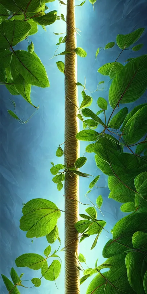 Image similar to a thin tree with an extremely long trunk, spherical foliage, low angle, ant perspective, fantasy digital painting by artgerm and leyendecker, surreal, photorealistic