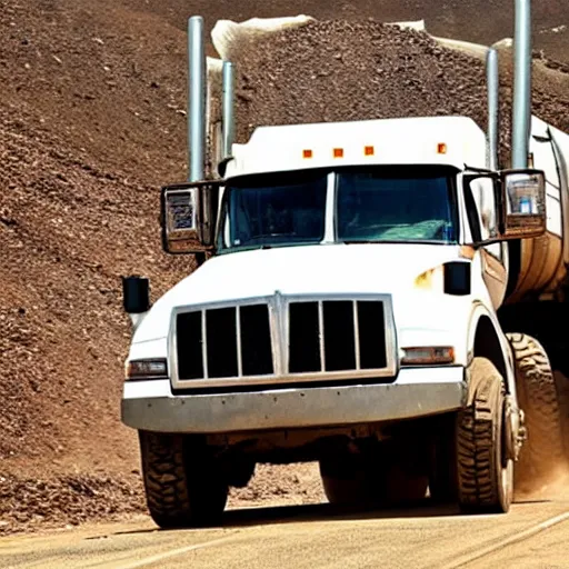 Image similar to A large mining truck with a badger logo, photo credit.