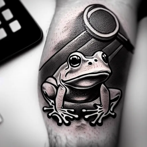 Image similar to “Frog with keyboard and VR set old school tattoo style”