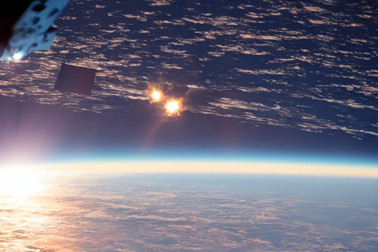 Prompt: photo of sun on earth horizon from the international space station