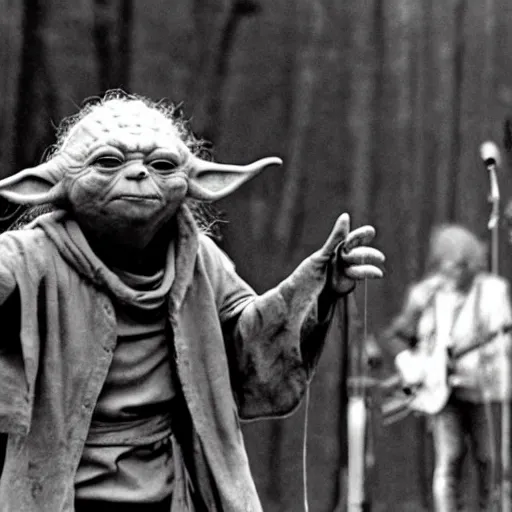 Image similar to yoda performing at woodstock