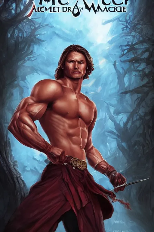 Image similar to muscular sam winchester as a mage in the cover of an acotar book. d & d!, fantasy style, sharp focus!, ultra detailed, art by artgerm, wlop, ilya kuvshinov