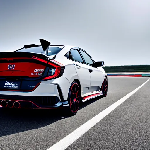 Prompt: 2 0 2 0 civic coupe type r from behind, carbon fiber wing spoiler, te 3 7 s,