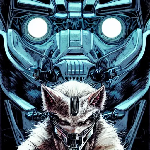Image similar to portrait of a cybernetic werewolf warrior with white fur and power armor, cyberpunk concept art by josan gonzales and moebius and enki bilal and and dan mumford and jean claude meziere and philippe druilleg