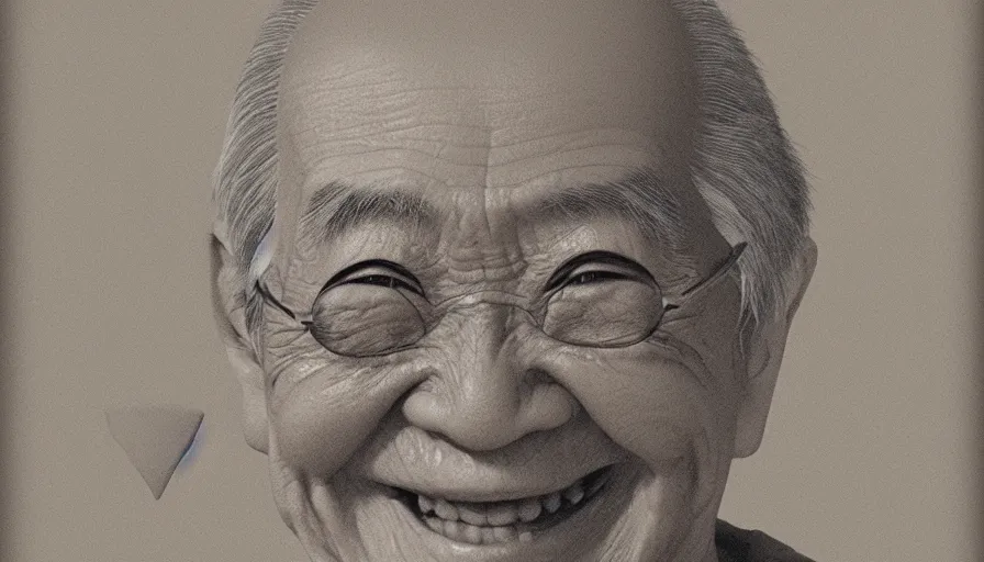 Image similar to 80 year old Japanese man smiling in sepia, hyperdetailed, artstation, cgsociety, 8k