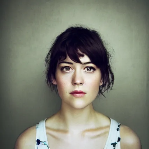 Image similar to a masterpiece portrait photo of a beautiful young woman who looks like a manic pixie dream girl mary elizabeth winstead, symmetrical face