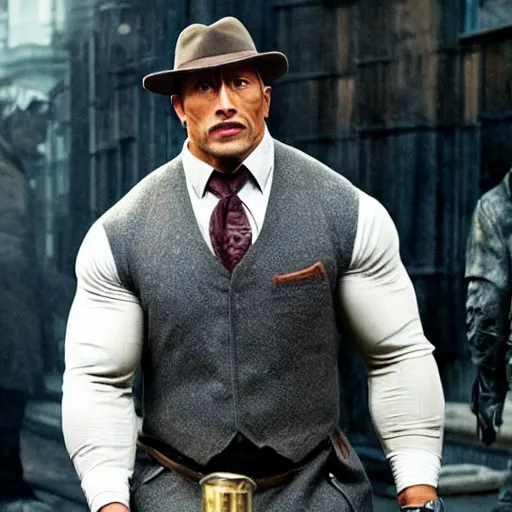 Image similar to dwayne johnson as detective sherlock holmes, an film still