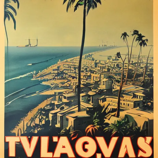 Image similar to ww 2 propaganda poster showing the tropical city of lagos nigeria