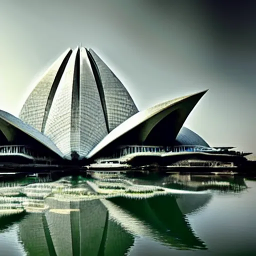 Prompt: futuristic lotus temple, by h r giger, intricate contemporary architecture, photo journalism, photography, cinematic, national geographic photoshoot