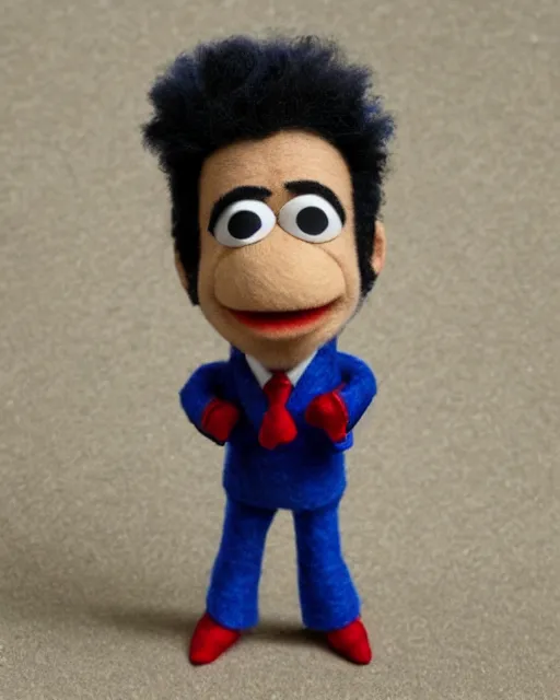 Prompt: oscar nunez with a suit as a muppet. highly detailed felt. hyper real photo. 4 k.