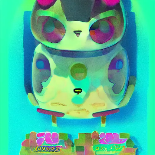 Image similar to portrait of a tamagotchi, japanese video game, 3 d render, risograph