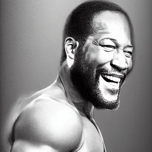 Image similar to marvin gaye with the physique of a body builder, hyper realistic and ultra detailed face, cinematic, dynamic lighting, photorealistic, refined, intricate, digital art, digital painting, masterpiece, 8k