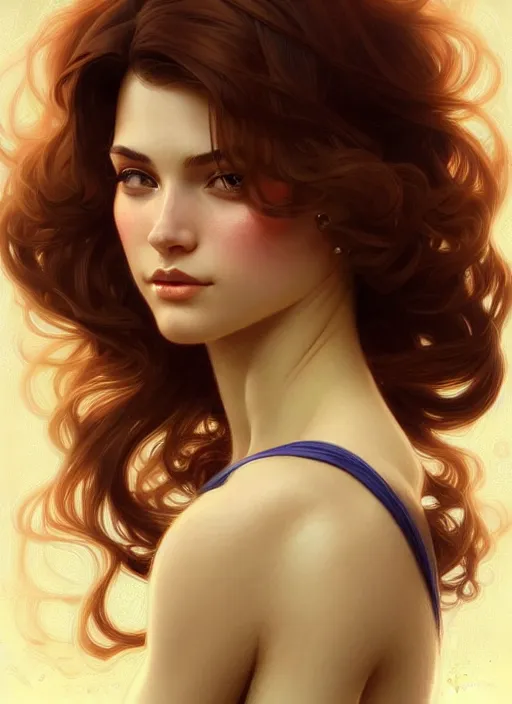 Image similar to portrait of young woman perfection, beautiful hair, symmetrical! intricate, elegant, highly detailed, in love with a handsome man!! digital painting, artstation, concept art, smooth, sharp focus, illustration, art by artgerm and greg rutkowski and alphonse mucha