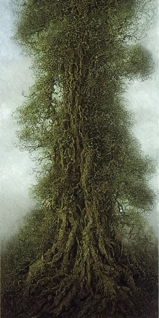 Image similar to artwork by john howe of a dibbess tree