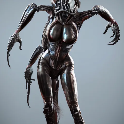 Image similar to a beautiful woman, in xenomorph armor by hideyuki ashizawa, trending on artstation, digital art, octane, redshift, vray, 8 k, 6 4 megapixels, zbrush central, behance hd, hypermaximalist, well rendered