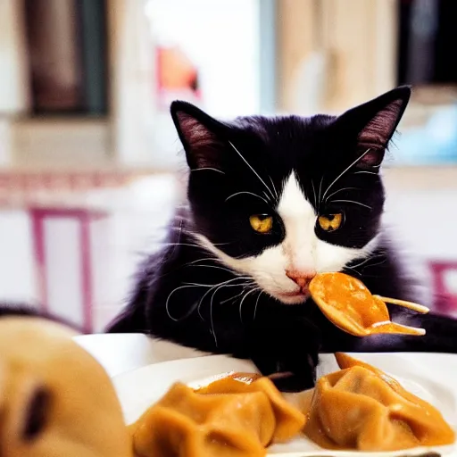 Prompt: a cat eating dumplings