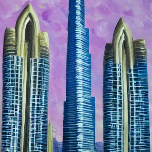 Image similar to The Burj Khalifa, Dubai, acrylic painting, high detail -1024