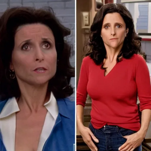 Prompt: Julia Louis-Dreyfus starring as Seinfeld in the tv sitcom Seinfeld promo shots