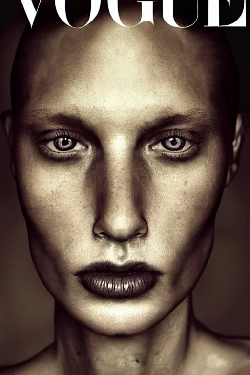 Prompt: a portrait of a super model on the cover of vogue fashion magazine, by Lee Jeffries, anatomically correct, beautiful perfect face, sharp focus, Highly Detailed