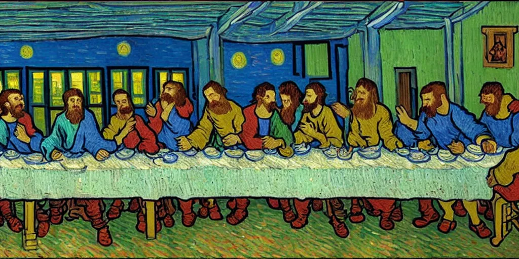 Prompt: The Last Supper in the style of Van Gogh