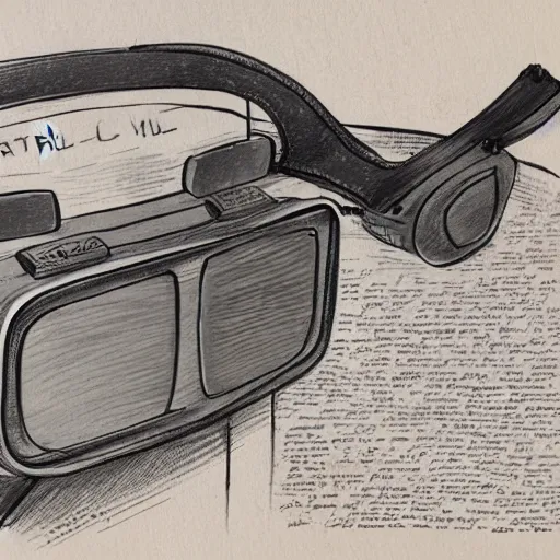 Image similar to Vintage, detailed, sketch of Oculus Rift, with full descriptions, on parchment