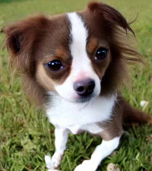 Prompt: fully grown tan pit bull, long - haired chihuahua, pomeranian mix