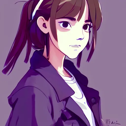 Image similar to a beautiful! boyish! emma watson alluring instagram model, wearing japanese hiphop school girl outfit with mayan pattern and native style, aztec street fashion, botw style, gapmoe yandere grimdark, trending on pixiv fanbox, painted by greg rutkowski makoto shinkai takashi takeuchi studio ghibli, akihiko yoshida