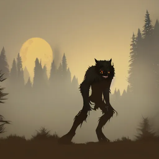 Image similar to man ripping off his skin turning into a werewolf, forest scenery, full moon, illuminated lighting, highly detailed, 4 k