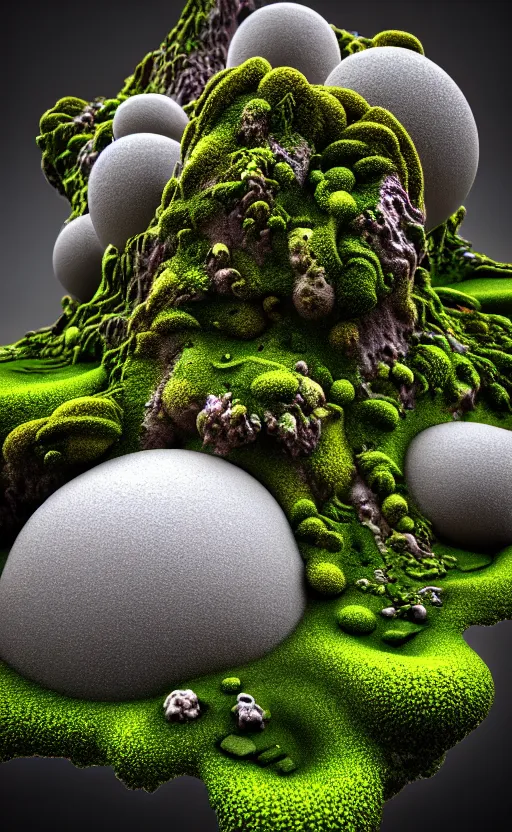 Image similar to highly detailed ultra sharp 3 d render cinematic composition of a smooth ceramic porcelain biomorphic magnolia stone nebula fluid fractal sci - fi surreal architecture landscape, granite, metallic, magnesium, marble, moss and lichen, vincent callebaut composition, mamou - mani, archviz, beautiful lighting, 8 k, unreal engine, hdr,