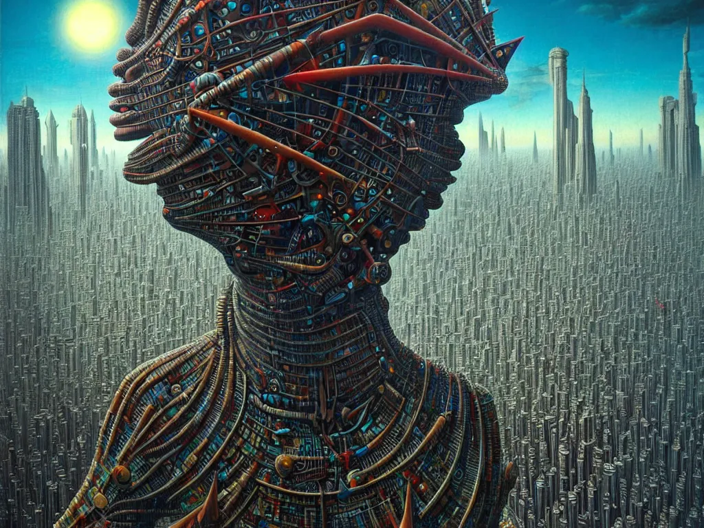 Prompt: highly detailed photo of art, point of view : up, trending on deviantart, neo surrealism, sharp focus, 4 k, a lot of little details, octane, masterpiece, art by max ernst, art by jim burns