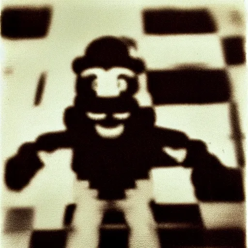 Prompt: 12mm pentax k1000 macro photograph, grainy abstract experimental expired film photo, of real human Video Game Character Super Mario, angry in the 1960s