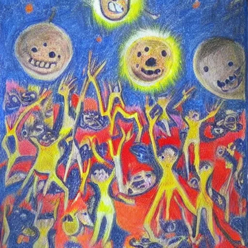 Prompt: abstract children’s drawing of the end of the world., horror,