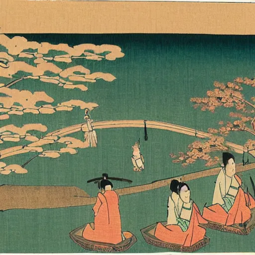 Image similar to ancient Japanese edo art style of studio ghibli in north bay city park