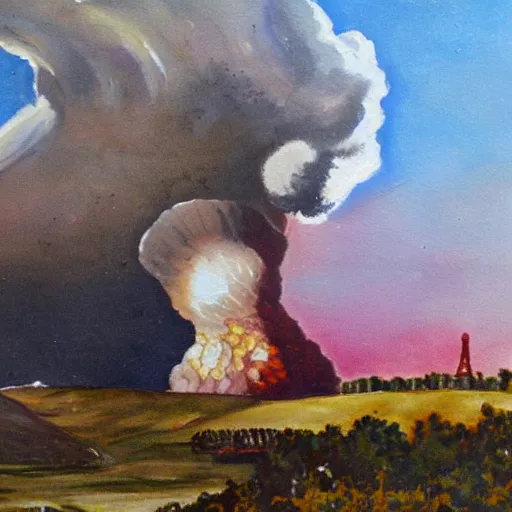 Image similar to a 1 8 th painting of a nuclear explosion in france