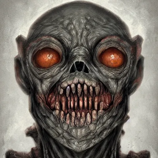 Image similar to a detailed portrait of a zombie golem by anton semenov, horror, dark, digital art, realistic painting, character design, trending on artstation