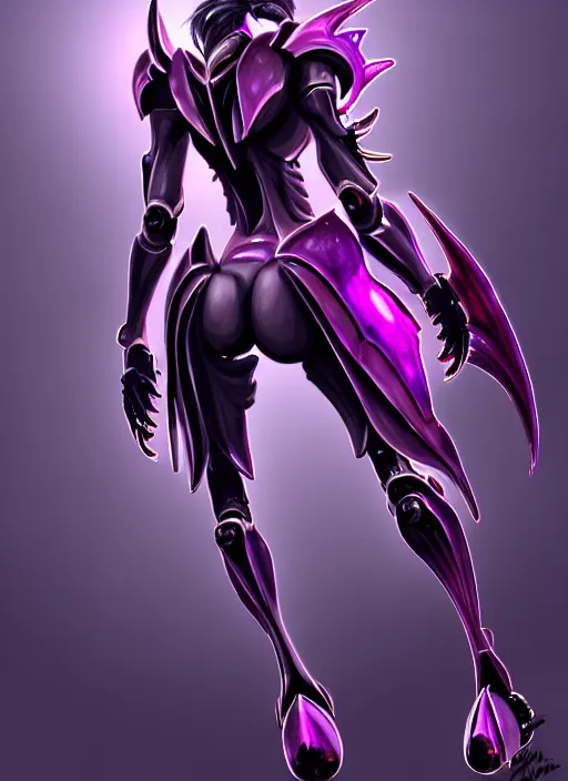 Prompt: rear shot hyperdetailed galactic elegant beautiful stunning hot sexy giantess anthropomorphic mecha female dragon goddess, sharp spines, sharp metal ears, smooth purple eyes, smooth fuschia skin, silver armor, in space, epic proportions, epic scale, epic size, warframe destiny fanart, furry, dragon art, goddess art, giantess art, furaffinity, octane