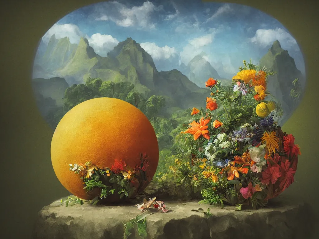 Image similar to sunlight study, the universe is a spheroid region 7 0 5 meters in diameter of kauai wildflower undergrowth, art nouveau, by jan davidz de heem and ( ( ( ( ( lisa frank ) ) ) ) ), 8 k, sharp focus, octane render