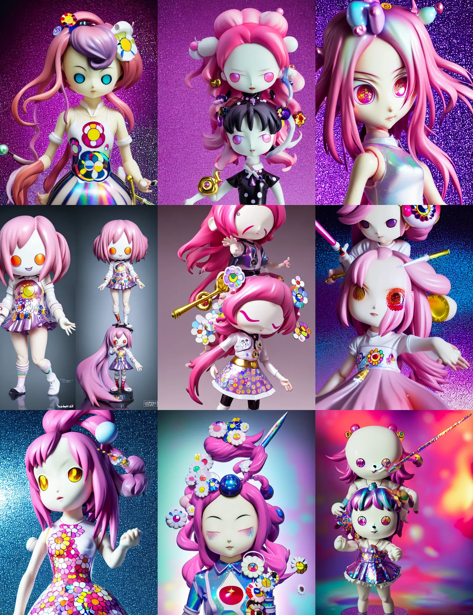 Prompt: takashi murakami, ilya kuvshinov isolated magical girl vinyl figure, figure photography, glitter accents on figure, holographic undertones, expert human proportions, high detail, ethereal lighting, rim light, expert light effects on figure, sharp focus, dramatic composition and glowing effects unreal engine, octane, editorial awarded best character design