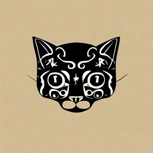 Image similar to tattoo sketch of a cat with one eye, a draft, maori ornament, polinesian style, minimalism, line art, vector