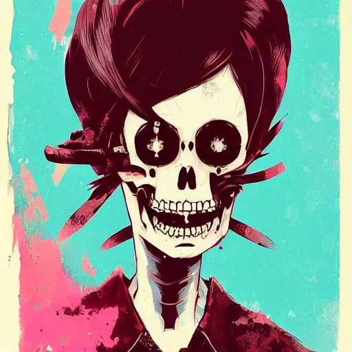 Image similar to delirium anime skull face girl portrait by petros afshar, tom whalen, laurie greasley, by greg rutkowski