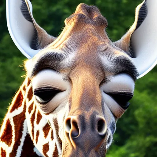 Image similar to a fat girafe wearing a headset.