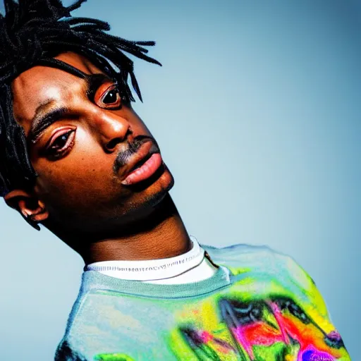 Prompt: playboi carti, photorealistic, detailed face, full body shot, 8 k, hd, neon colors, over saturated colors, wok, noisy background, background blending with itself, goofy,