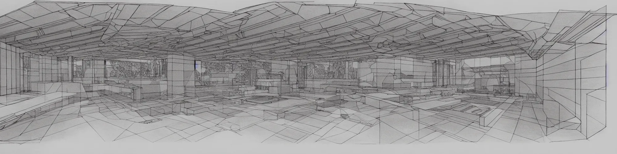 Prompt: symetrical highly detailed taliesin, global illumination, radiant light, detailed and intricate environment, sketch drawing by frank lloyd wright