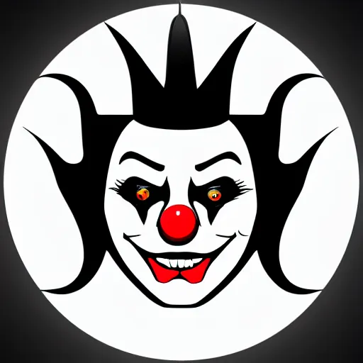 Image similar to scary clown mask logo, black background, interesting