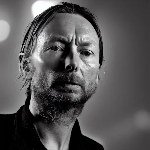 Prompt: Thom Yorke lost singer songwriter, Radiohead frontman, ultrafine detail, chiaroscuro, associated press photo