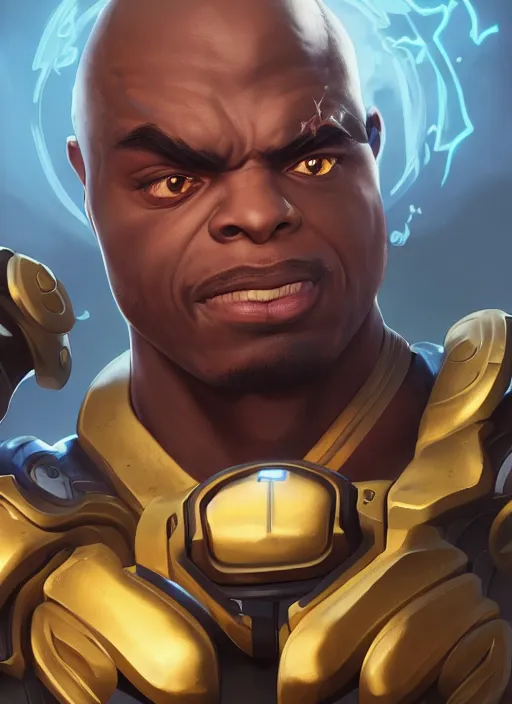 Prompt: character portrait of a fusion of Doomfist from Overwatch and Lucio from Overwatch by ArtGerm and Tom Bagshaw, 4k, highly detailed, cinematic lighting, characters merged